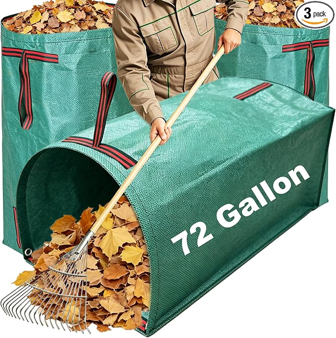 72 Gallon Leaf Collector, Garden Dustpan-Type Reusable Leaf Bag | 3 Pack Leaf Pick up Tool Collapsible Lawn and Leaf Bag, Yard Waste Container for Leaves, Grass Clippings, Lawn Debris