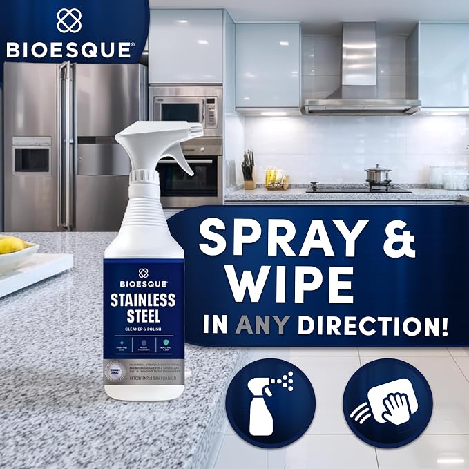 Bioesque Stainless Steel Cleaner & Polish, Heavy Duty, Non-Abrasive, 32 Fl Oz (Pack of 1)