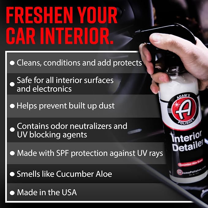 Adam's Polishes Interior Detailer 16 fl. oz (Cucumber Aloe) - Total Car Interior Cleaner, Protectant & Dressing | All Purpose Cleaner & Leather Conditioner | Vinyl, Dashboard, Screen, Seat Cleaner