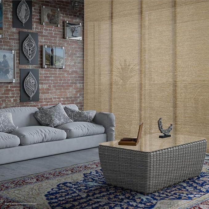 Replacement Fabric Panels for Sliding Glass Door (4-Pack, 23"x96"), Fabric Only, Natural Woven Blind Slats, Trimmable, Sheer, Track & Bottom Rail Not Included,Cappuccino Brown