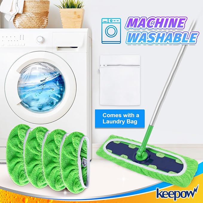 KEEPOW Reusable Mop Refill Pads Replacement Compatible with Swiffer XL, XL Wet Refills for Hardwood Floor Cleaning,4 Pack