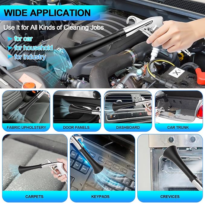 2 Nozzles Air Cleaning Gun, Dry Cleaning Gun Quickly Blasts Dust, Dirt and Grime from Surface, Dryer Air Blow Gun Works with Air Compressor, Car Detailing Tool for Interiors Exteriors Deeply Cleaning