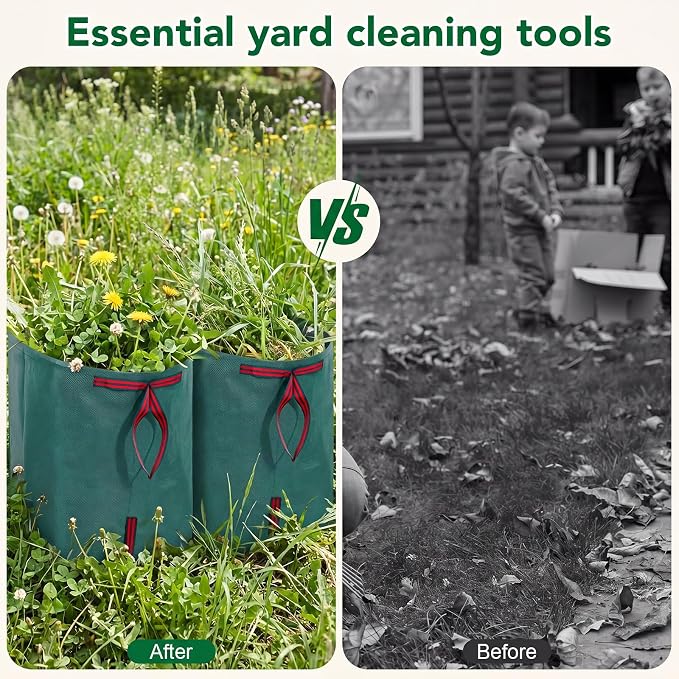 Dntorx 53 Gallon Leaf Bags, 2-Pack, Reusable Yard Waste Bags | Dustpan-Style Opening, Heavy-Duty Pp, Reinforced Handles, Foldable Storage, For Leaves, Grass, And Yard Debris