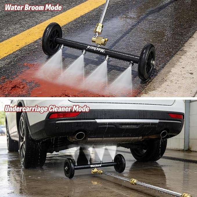 16 Inch Undercarriage Pressure Washer Attachment, 4000 PSI | Undercarriage Cleaner & Water Broom, 1/4" Quick Connect Pressure Washer Accessories with 3 Extension Wands, Black