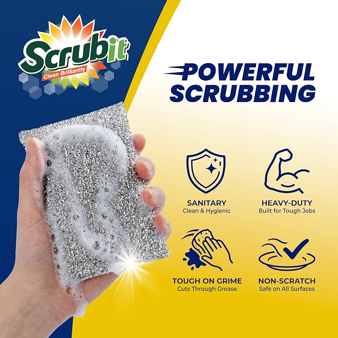 SCRUBIT Scrub Sponges for Kitchen, Non-Scratch Dish Sponges, Heavy Duty Steel Wool Scrubber Sponges Kitchen & Dishes Scrubbers (2)