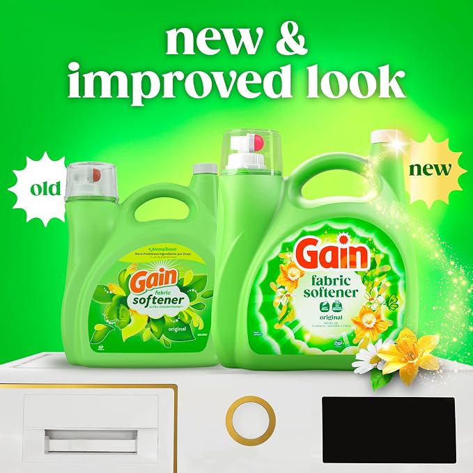 Gain, Liquid Laundry Fabric Softener, Laundry Conditioner, Long Lasting Scent, Softens, Freshness, Helps with Static & Wrinkles, Original Scent, 140 fl oz (Packaging May Vary)