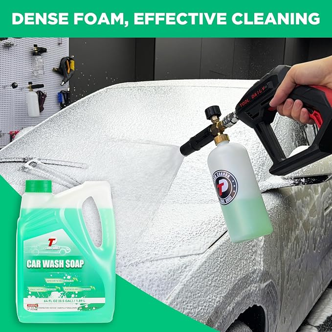 Tool Daily Short Pressure Washer Gun with Foam Cannon, Car Wash Soap 64 Oz | 5 Power Washer Nozzle Tips, 1/4 Inch Quick Connect