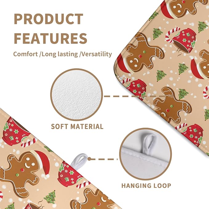 Cute Gingerbread Man Xmas Dish Drying Mat, Absorbent Dish Pad, 18x24 inch