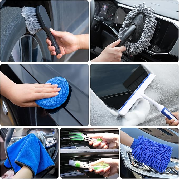 27Pcs Car Detailing Brush Set, Car Detailing Kit, Auto Detailing Drill Brush Set, Car Detailing Brushes, Car Wash Cleaning Tools Kit for Interior, Exterior, Wheels, Blue