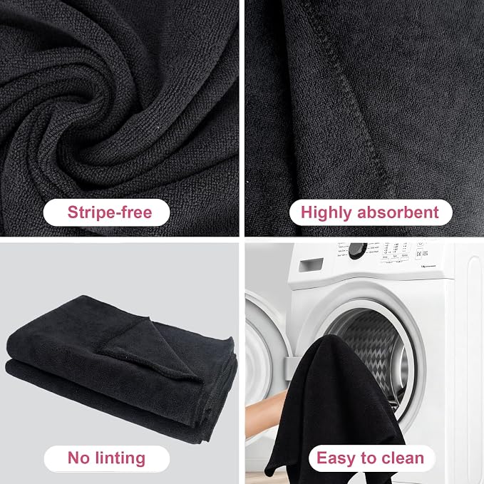 4 Pcs Extra Large Microfiber Cleaning Cloth 30 x 20 Inch Reusable Thick Cleaning Towel Washable Solid Color Microfiber Towel for Home Office Window Cars Glass (Black)