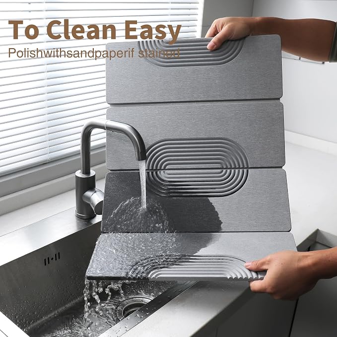 Foldable Stone Dish Drying Mat for Kitchen Counter, Diatomaceous Earth Drying Mat with Non-Slip Backing, Heat Resistant Multifunctional Mat for Kitchen & Bathroom, Instant water absorption-(24"×16")