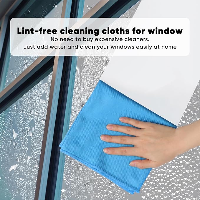 HOMEXCEL Microfiber Glass Cleaning Cloths 6 PK, Lint Free Streak Free, Reusable Microfiber Magic Cleaning Cloth for Cleaning Windows, Glasses, Mirrors, Screens, Stainless Steel, and More, Blue-14”×16”