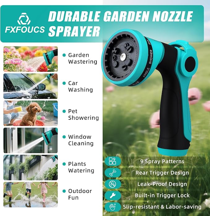 Garden Hose Nozzle Sprayer - 10 Spray Patterns, THUMB CONTROL On Off Valve Heavy Duty Hose Sprayer Nozzle for Watering Plants & Lawns, Washing Cars & Pets - Outdoor Water Hose Nozzle Head Attachment