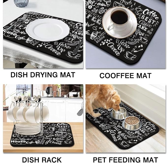 Absorbent Hide Stain Anti-Slip Coffee Bar Mat, 24inx18in, Fit Under Coffee Machine, Dish Drying Mat for Kitchen Countertops