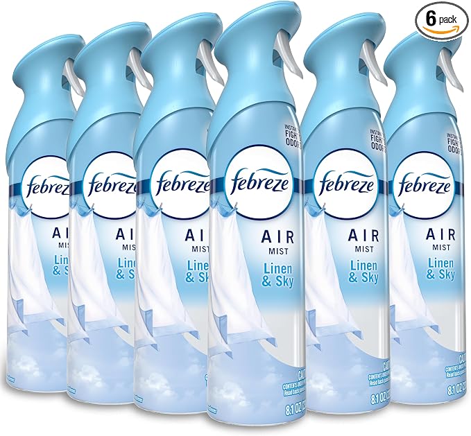 Febreze Air Mist, Air Freshener Spray, Odor Fighting Room Spray, Deodorizer for Home Bathroom Kitchen Office Apartment Dorm Room Classroom, Linen & Sky Scent, 8.1oz (Pack of 6)