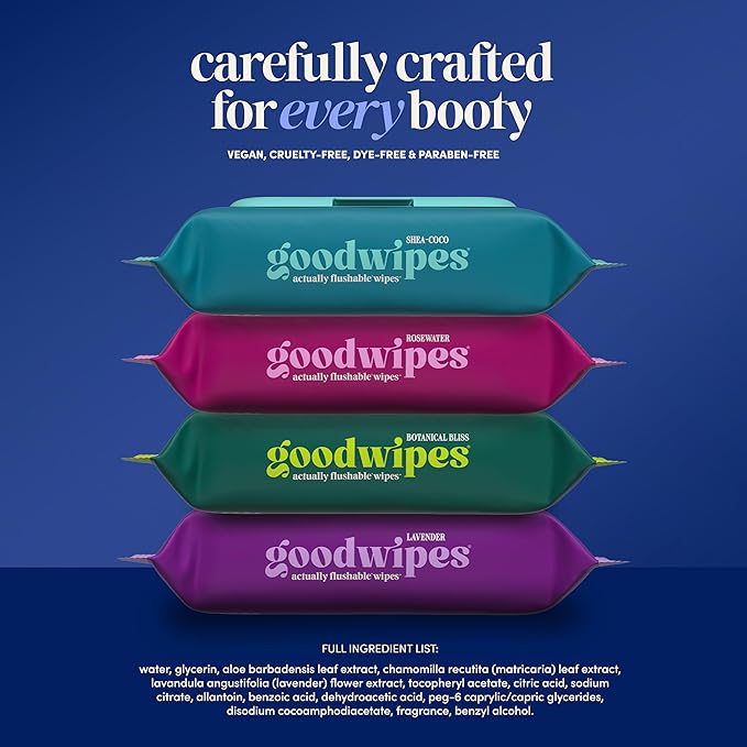 goodwipes Flushable Wipes - Cedar Wet Wipes for Adults, Sewer & Septic Safe, Guest Bathroom Essentials for Women & Men, pH Balanced & Extra Large, 153 Count (3 Packs and 3 Singles)