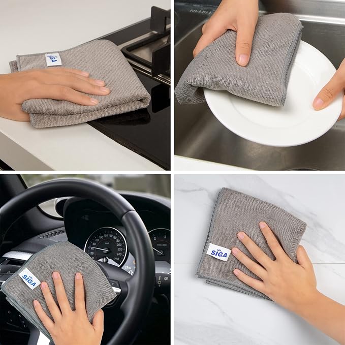 MR.SIGA Microfiber Cleaning Cloths, Streak Free Microfiber Towels, 12 Pack | All-purpose microfiber cloths, ultra absorbent, reusable household cleaning towels, Gray, 32 x 32 cm(12.6 x 12.6 inch)