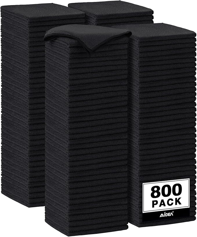 AIDEA Microfiber Cleaning Cloth-800PK, Soft Microfiber Towels for Cars, Absorbent Cleaning Rags, Lint-Free Streak-Free Wash Cloths for House, Kitchen, Window(12in.x12in), Black