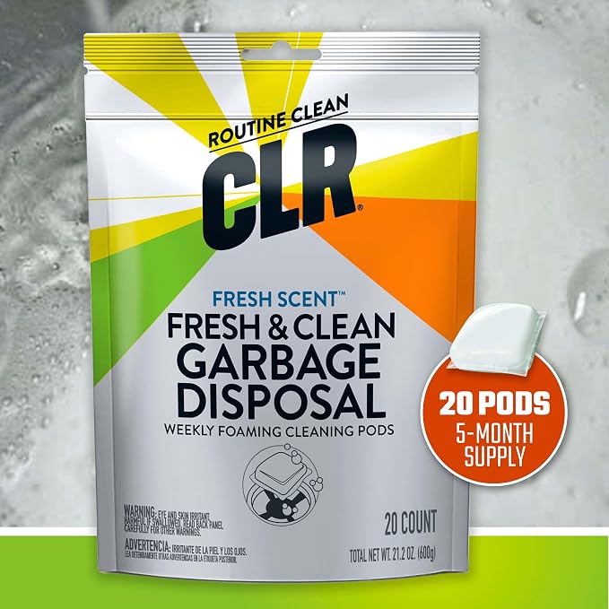CLR Brands Garbage Disposal Cleaner and Deodorizer Pods, 20 Count, Fresh Scent, Foaming Drain Odor Eliminator, 5 Month Supply