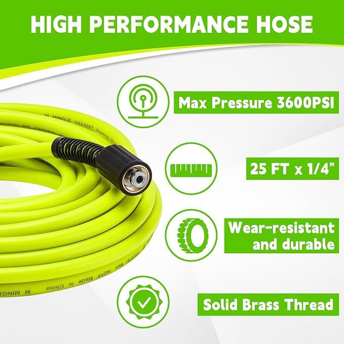 M MINGLE Pressure Washer Hose and Gun Kit, 25FT Power Wash Hose with 5 Tips | M22-14mm Fitting, Replacement for Ryobi, Simpson, Craftsman, Ideal for Car, Driveway, Patio & Household Deep Washing