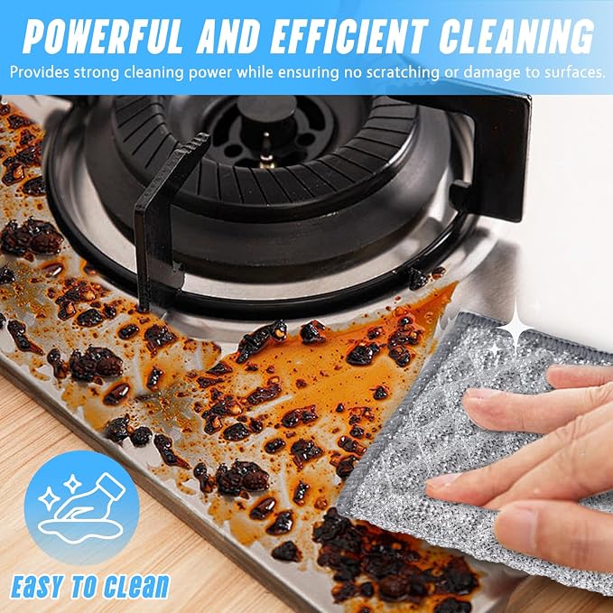 Wangjinpeng 8 Pcs New Upgrade 4-Layer Metal Dish Cloths, Non-Scratch Odor-Free Multipurpose Wire Dishwashing Rags for Wet Dry Use, Kitchen Cleaning Cloths for Dishes, Sinks & Stove Tops(7.87X7.87)