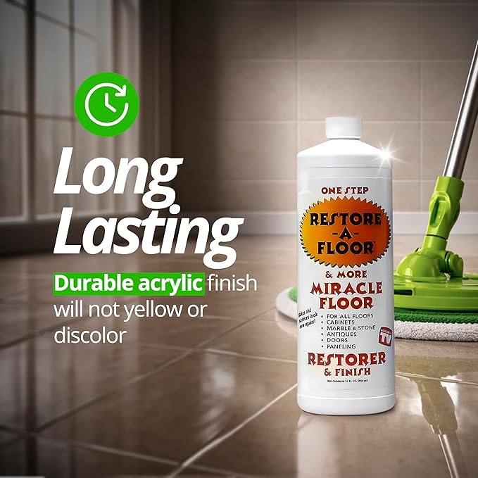 All Floor Types Restorer & Finish | High Gloss & Wax Wood Floor Polish for Hardwood, Laminate, Vinyl, Tile, Marble | Fills Scratches, Protects & Shines | 32 fl oz