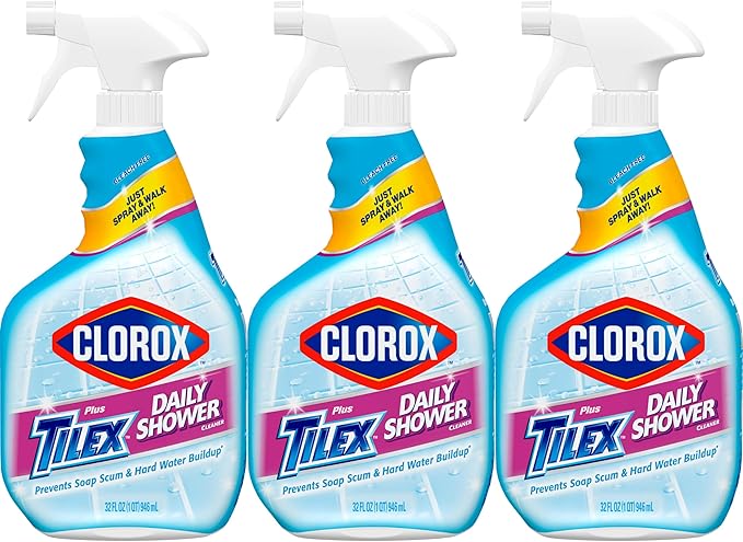 Clorox Plus Tilex Daily Shower Cleaner, Bleach-Free Bathroom Cleaner Spray, Safe for Most Tubs and Countertops, 32 fl. oz. Spray Bottle