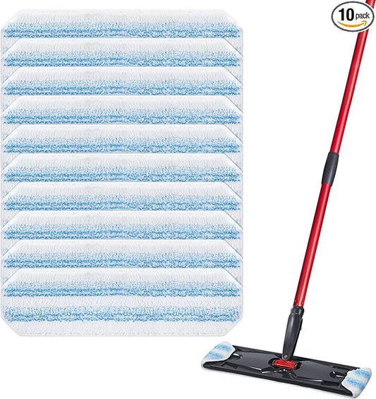 10 Pack H2prO Mop Pads Compatible with O Ceda H2PrO Flat Mop System | 100% Microfiber Mop Head Replacements, Washable and Reusable for H2prO Mop Refills, White