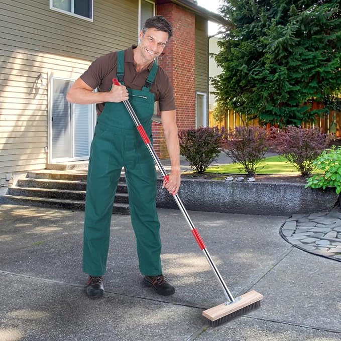 Mitclear Heavy Duty Wire Broom with Telescopic Handle(57IN), Stiff Metal Bristle Brush for Removing Weed Moss, Outdoor Floor Scrub Brush for Patio, Deck, Garden, Concrete, Garage