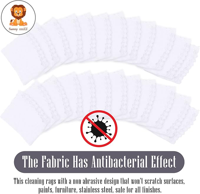 Sunny zzzZZ 24 Pack Kitchen Dishcloths - Does Not Shed Fluff - Reusable Dish Towels, Dish Cloths, Super Absorbent Coral Fleece Cleaning Cloths, Nonstick Oil Washable Fast Drying, 10 x 10 Inch (White)