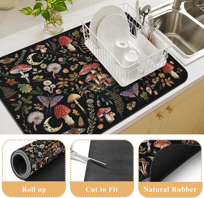 Dish Drying Mat Kitchen Countertop ,Super Absorbent Coffee Bar Mat for Maker Espresso Machine, Anti-Slip Accessories for Kitchen Countertops 17x31 Inch