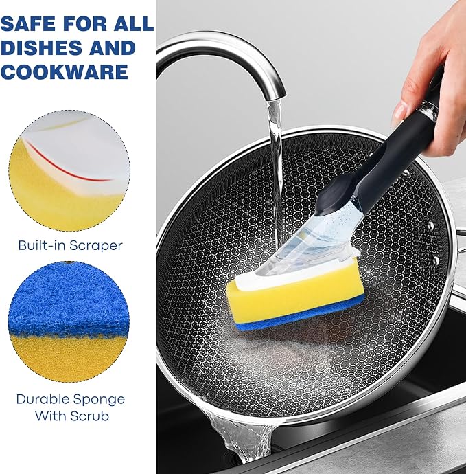 Sponge Brush Refills for OXO Soap Dispensing Dish Brush 4 Pack Refill Heads | Scrub Replacement Head for Scrubber Non-Scratch Sponge Replacement Head Fits Soap Dispensing Handle for Pots Pans Sink