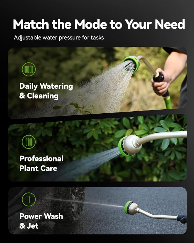 RAINPOINT Watering Wand For Garden Hose, 16 Inch Metal Hose Nozzle Wand with 9 Spray Patterns, Long Hose Sprayer For Hanging Baskets, Shrubs,Lawn