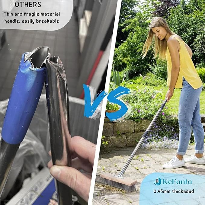 TARSHYRY Stainless Steel Wire Scrub Brush Heavy Duty Deck Brush with 160cm Telescopic Handle for Removing Moss Grime on Concrete Patio Garden Garage 30cm
