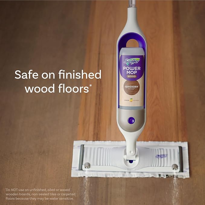 Swiffer Power Mop Wood Refill Solution, QuickDry Hardwood Floor Cleaner for Mopping Home, Bathroom, Kitchen, All Purpose Multi-Surface Solution for Floor Cleaning, Lemon Scent, 50.7 oz