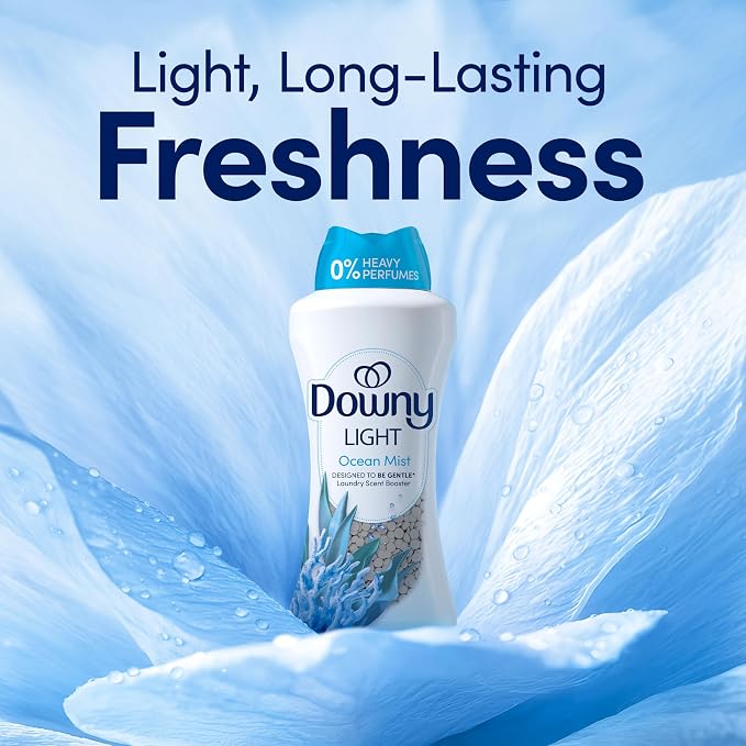 Downy Light Laundry Scent Booster Beads, Ocean Mist Scent, 24 OZ, In-Wash Fabric Beads Designed To Be Gentle With A Light Boost Of Scent, No Heavy Perfumes