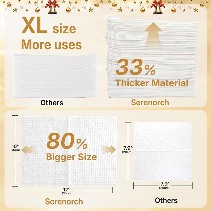 Christmas Disposable Face Towels XL, 50 Count | Ultra Soft Makeup Remover Dry Wipes for Sensitive Skin, Magnetic Gift Box, Stocking Stuffers for Women