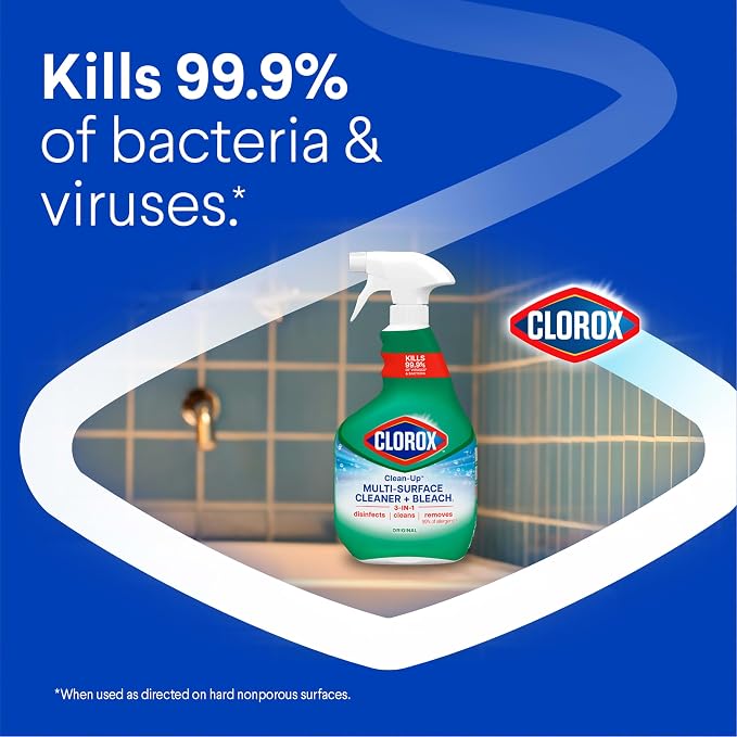 Clorox Clean-Up Multi-Surface Cleaner with Bleach, Original, Spray Bottle, Cleans Dirt and Grime Off Most Surfaces and Countertops, Kills 99.9 Percent of Viruses and Bacteria, 32 fl. oz., Pack of 3