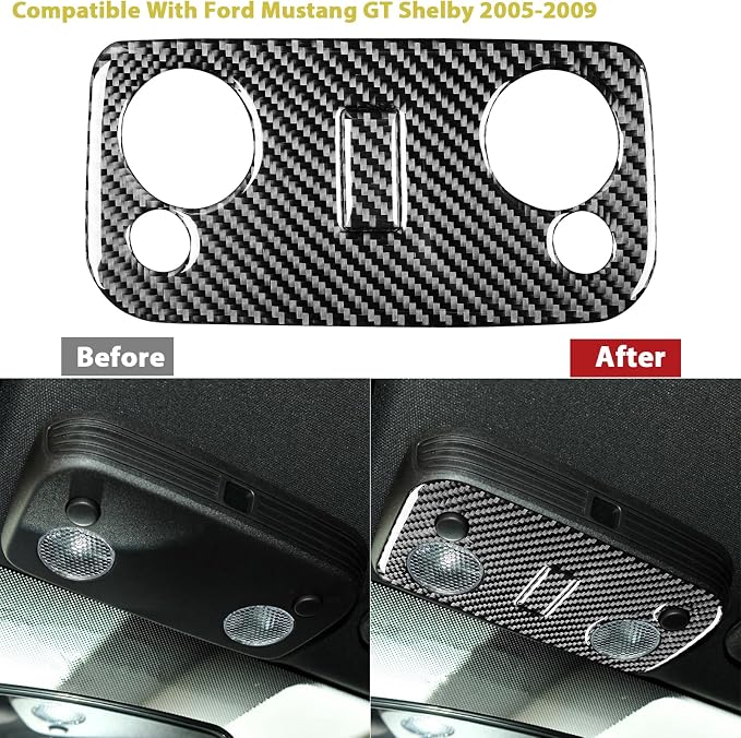 Real Carbon Fiber Trim for Ford Mustang GT Shelby Accessories | for 2005 2006 2007 2008 2009，Roof Reading Lamp Light，Thick Overlay Sticker Decal，2PCs
