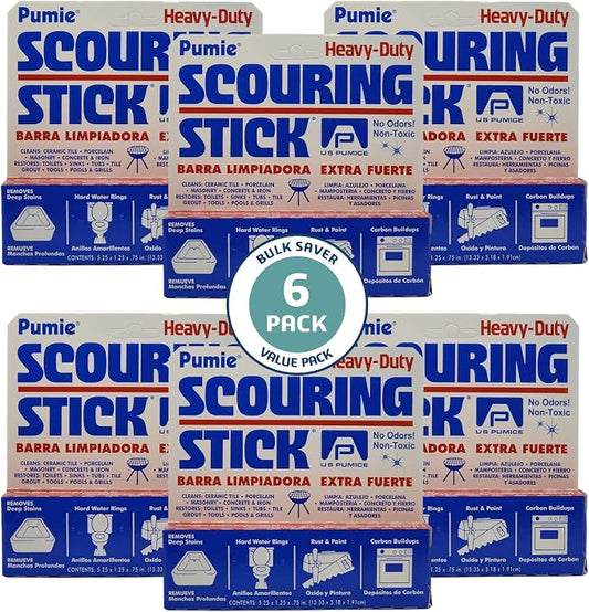 6-Pack PUMIE HDW Scouring Stick for Toilet Bowl Cleaning, Cleans Toilet Bowl Hard Water Rings, Buildups, Rust & Tough Stains, Perfect Pumice Stone for Cleaning Bathtub, Pools, Kitchens, Sinks & Grills