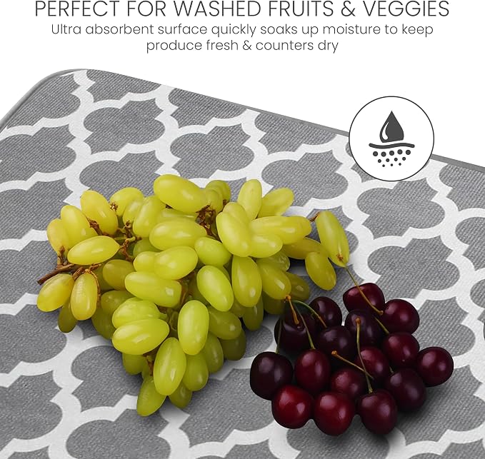 Bellemain XL Dish Mat 24" x 17" ( LARGEST MAT ) Microfiber Dish Drying Mat , Super absorbent ( Trellis )
