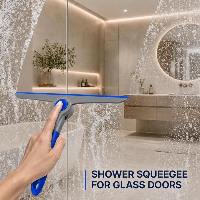 DSV Standard 10" Heavy Duty Blue, Grey Window Cleaning Squeegee, Handheld Squeegee for Glass Doors, Windows, Car Windshields & More