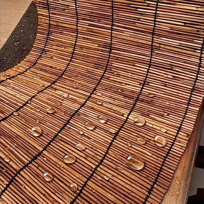 Cordless Bamboo Outdoor Blinds for Patio - Waterproof Reed Roller Shades for Porch Deck, Light Filtering Sun Shade Privacy Screen for Gazebo Pergola Windows, Retro Roman Shade(45" W x 24" H)