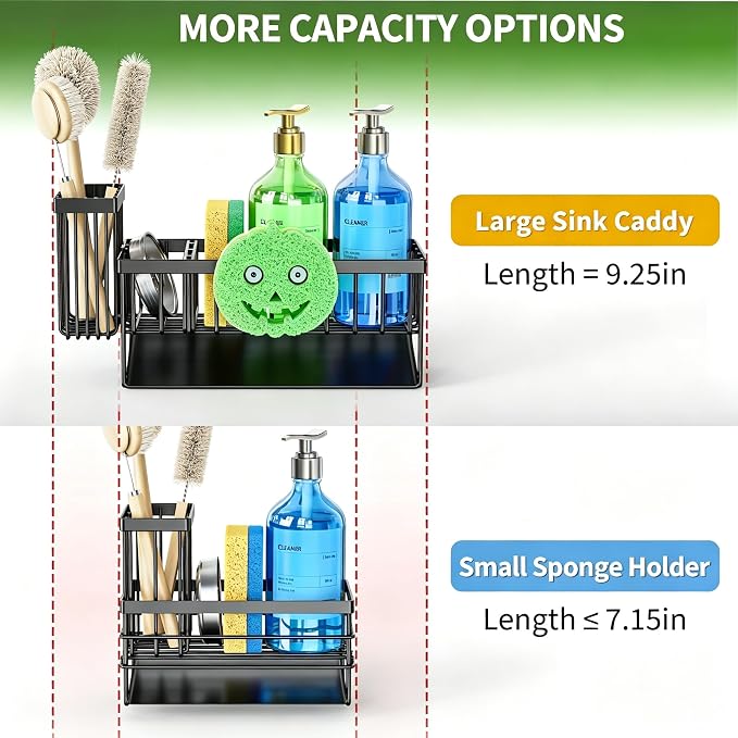 Cisily 9.25'' ponge Holder for Kitchen Sink, Smiley Face Sink Caddy with Removable Brush Holder,Self-Draining Sponge Caddy for Sponge,Soap,Dish Brush,Scrubber,Kitchen Essentials and Gadgets