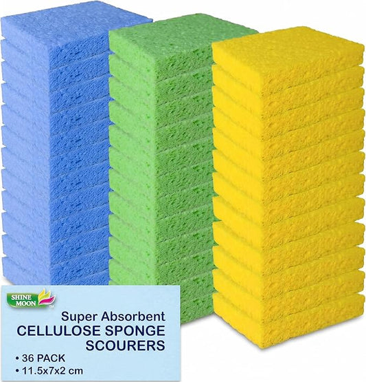 36 Pk Pop-Up Compressed Cellulose Sponges | Heavy Duty Scrub Kitchen Sponge, Clean Tough Messes Without Scratching Eco Friendly Reusable Compostable&Biodegradable