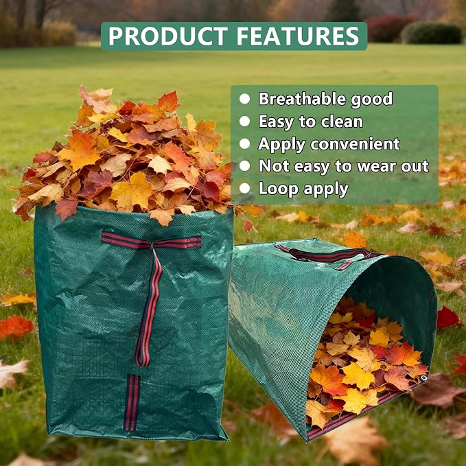 2-Pack 53 Gal Leaf Bags, Leaf Collector Reusable Yard Waste Bags | Heavy-duty Collapsible Garden Collector with Handles & Dustpan Design for Lawn Cleanup, Branches & Debris. Includes gloves