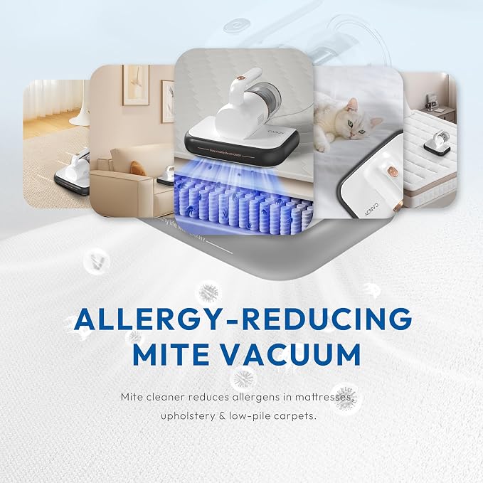 Candy Mattress Vacuum Cleaner UV Sanitizing with HEPA Filter,350W Anti-Allergen for Bed,Carpet,Couch,Dust & Pet Hair, 0.4L Dust Cup with Washable Fliter, Auto UV Shutoff & Overheat Protection