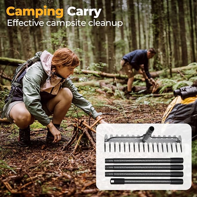 49“-77” Adjustable Rake, 17" Extra Wide Double-Sided Lightweight Head Garden Rake | Lightweight & Unbreakable | Level Soil, Remove Leaves, Spread Mulch Fast, Leaf Cleanup, Landscaping, Yard Cleanup