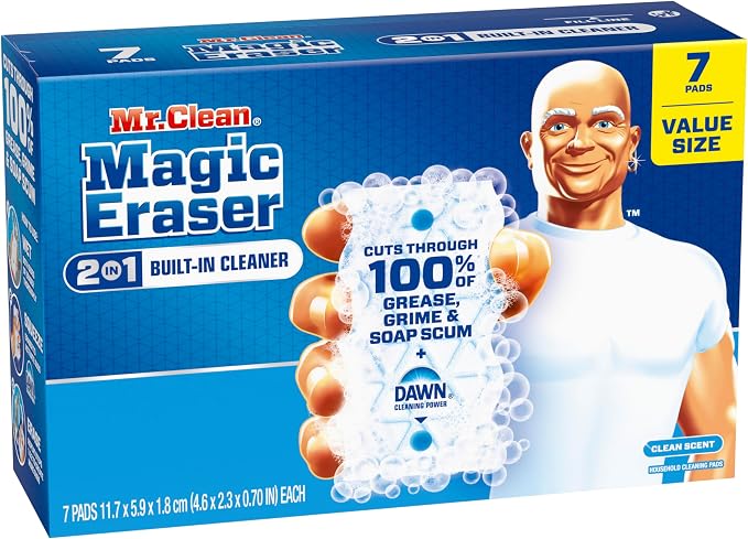 Mr. Clean Magic Eraser Foaming Sponge, All Purpose, Dawn Cleaning Power, Wall Cleaner, Sneaker Cleaner, Oven Cleaner, Kitchen, Bathroom, Shower Cleaning Supplies, Scrubber, Ultra Foamy, 7ct