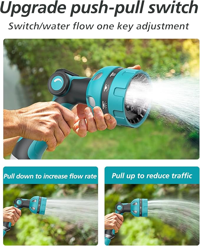 Garden Hose Nozzle, Heavy Duty Water Hose High Pressure Sprayer with 10 Watering Patterns, Thumb Control On Off Valve, for Watering outdoor Plants & Lawn, Car & Pet Washing（Blue）